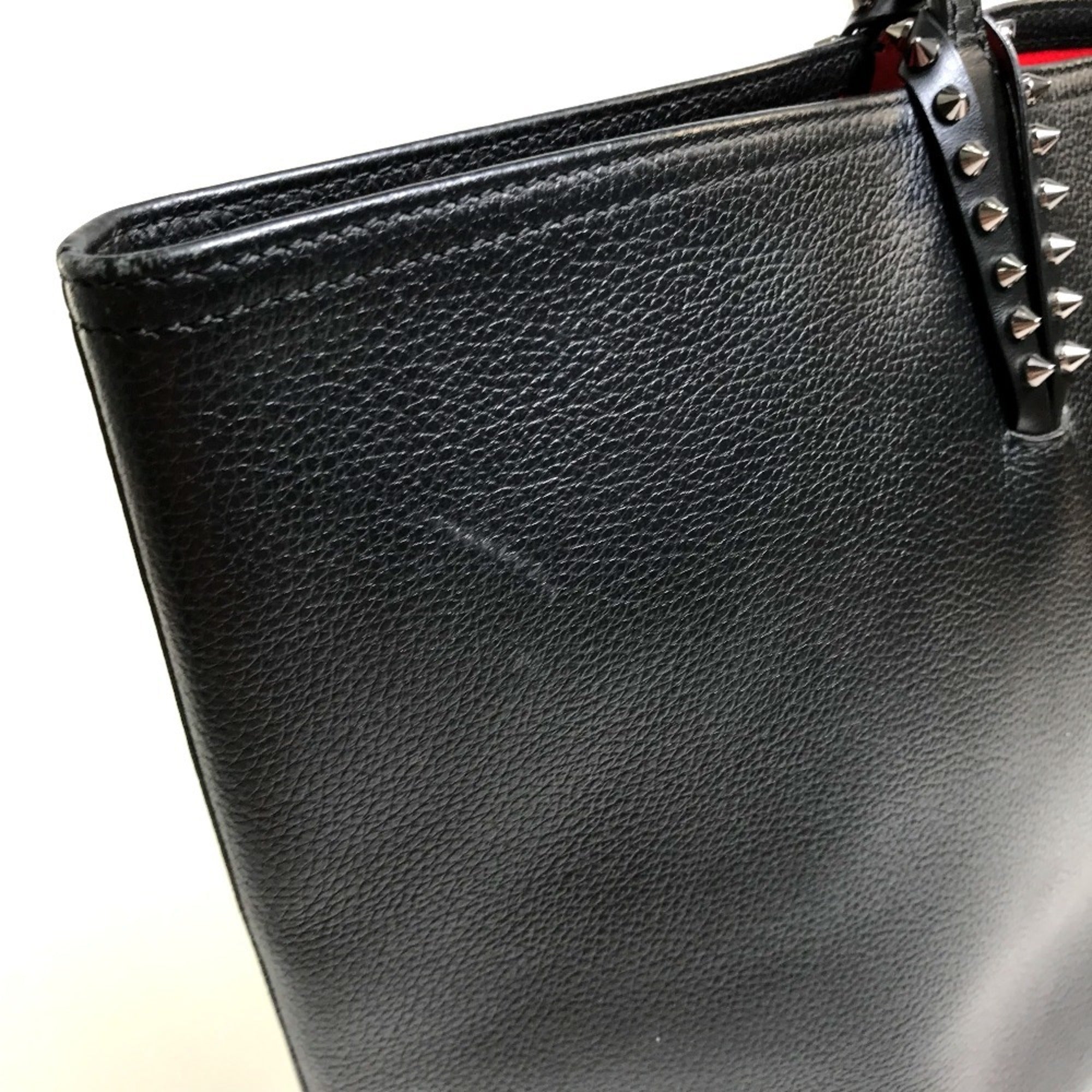 Christian Louboutin Black Red Color Leather Shoulder Bag Tote Bag (Pre-Owned)