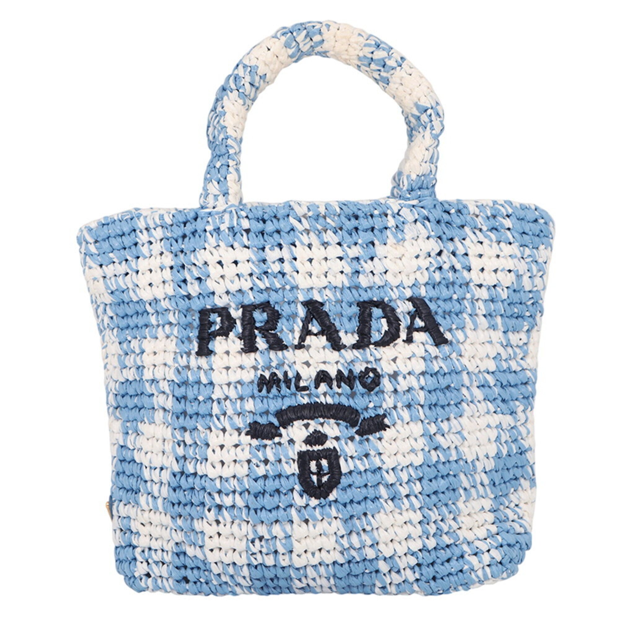 Prada Blue White Raffia Handbag Tote Bag (Pre-Owned)