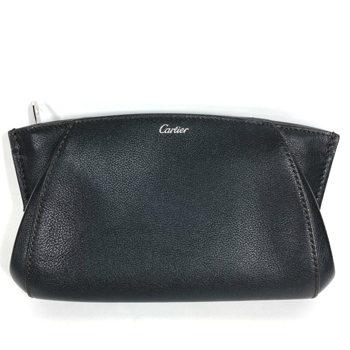 Cartier Black Leather Clutch Bag Handbag Pouch (Pre-Owned)