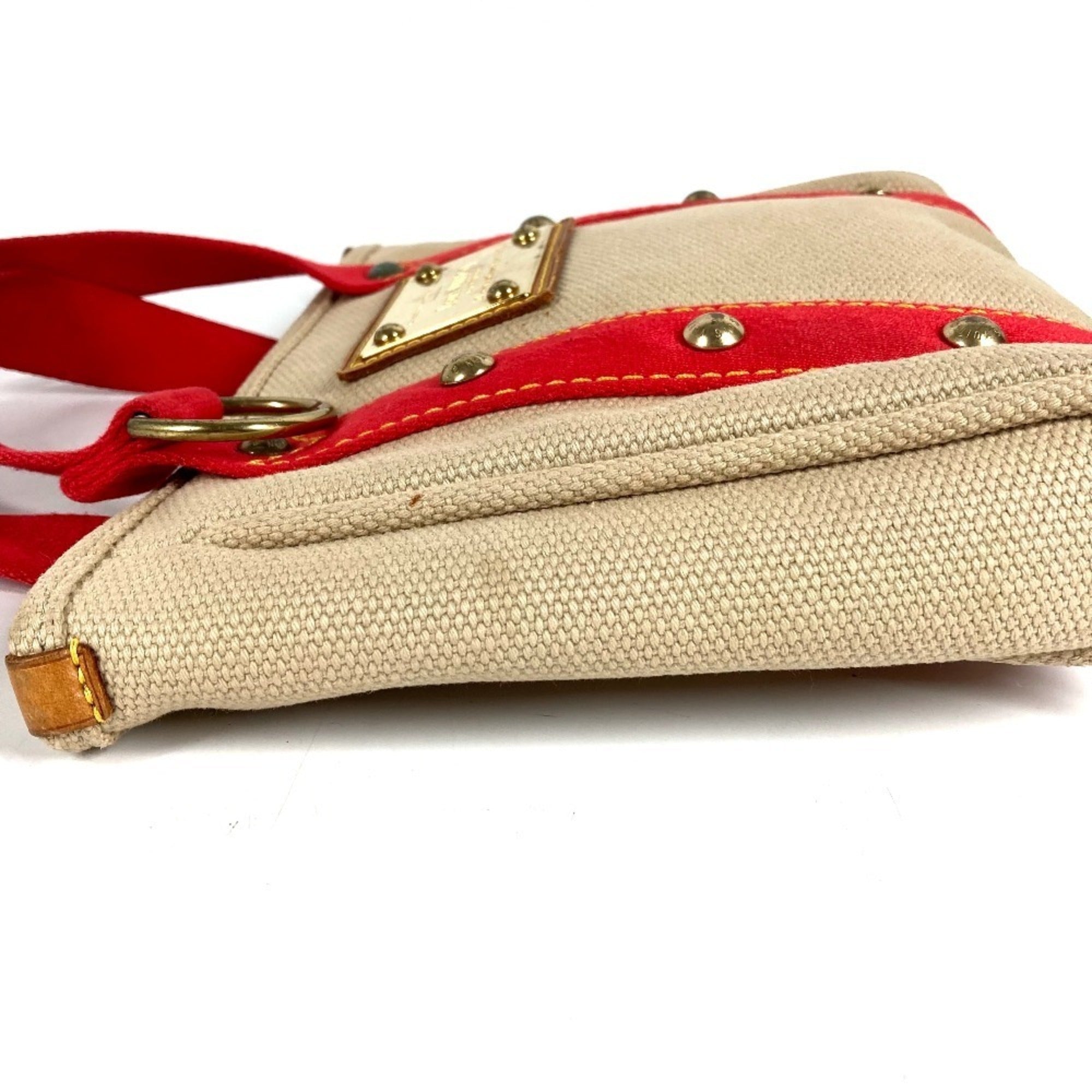 Louis Vuitton Beige Red Color Canvas Handbag Tote Bag (Pre-Owned)