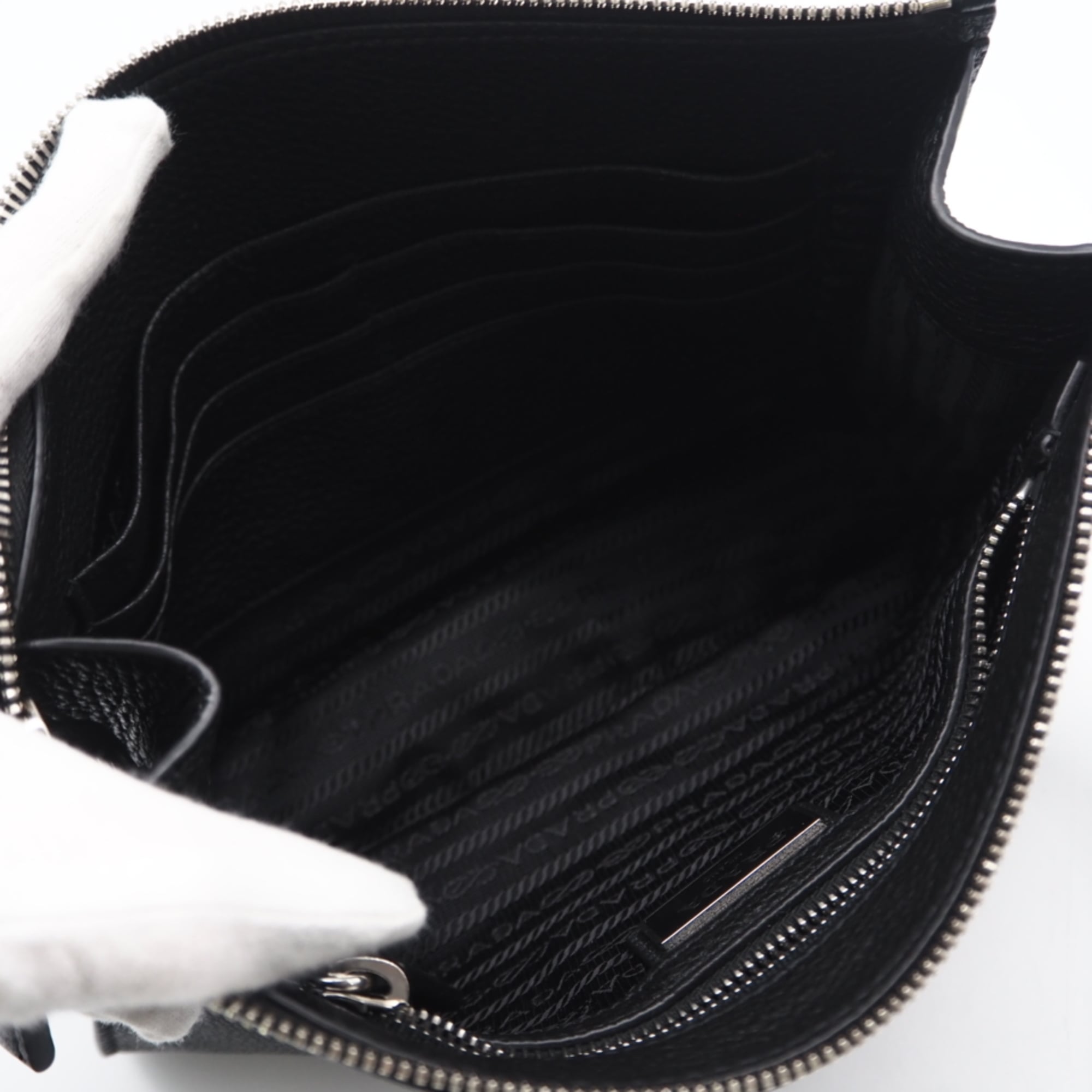 Prada Black Leather Beach Bag Clutch Bag (Pre-Owned)