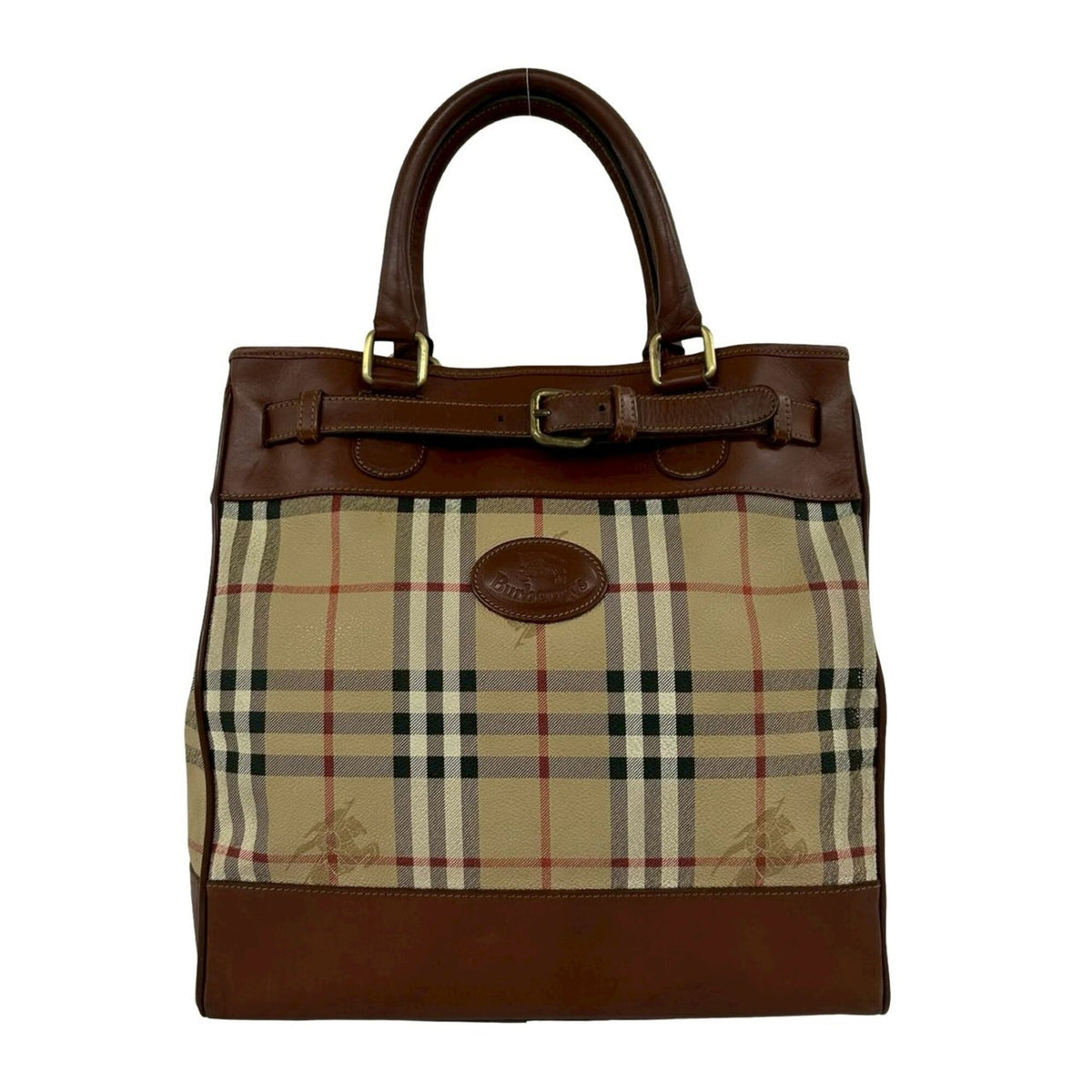 Burberry Beige Brown Leather Handbag Tote Bag (Pre-Owned)