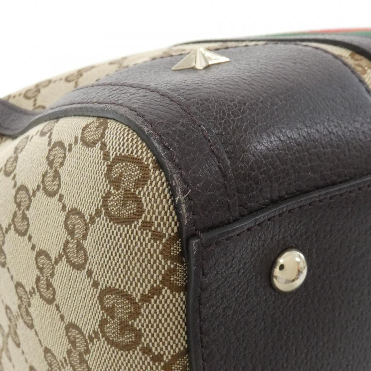 Gucci Beige Brown Gg Canvas Leather Boston Bag (Pre-Owned)