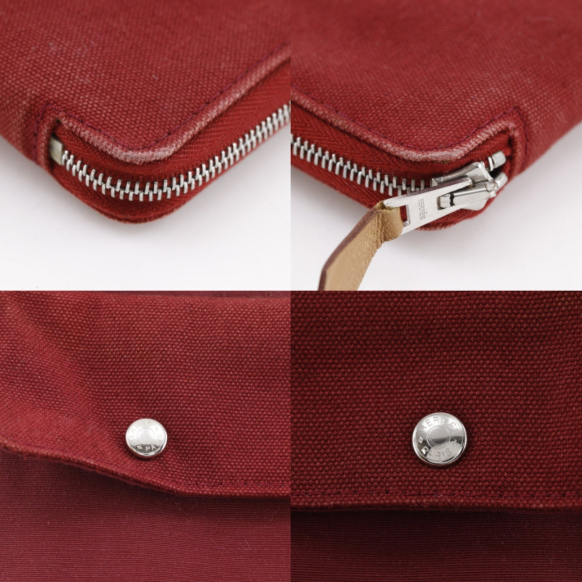Hermes Red Color Canvas Long Wallet (Bi-Fold) (Pre-Owned)