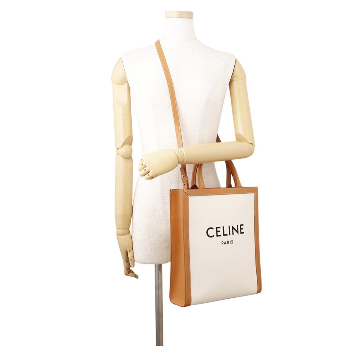 Celine Beige Brown Canvas Leather Handbag Shoulder Bag Tote Bag (Pre-Owned)