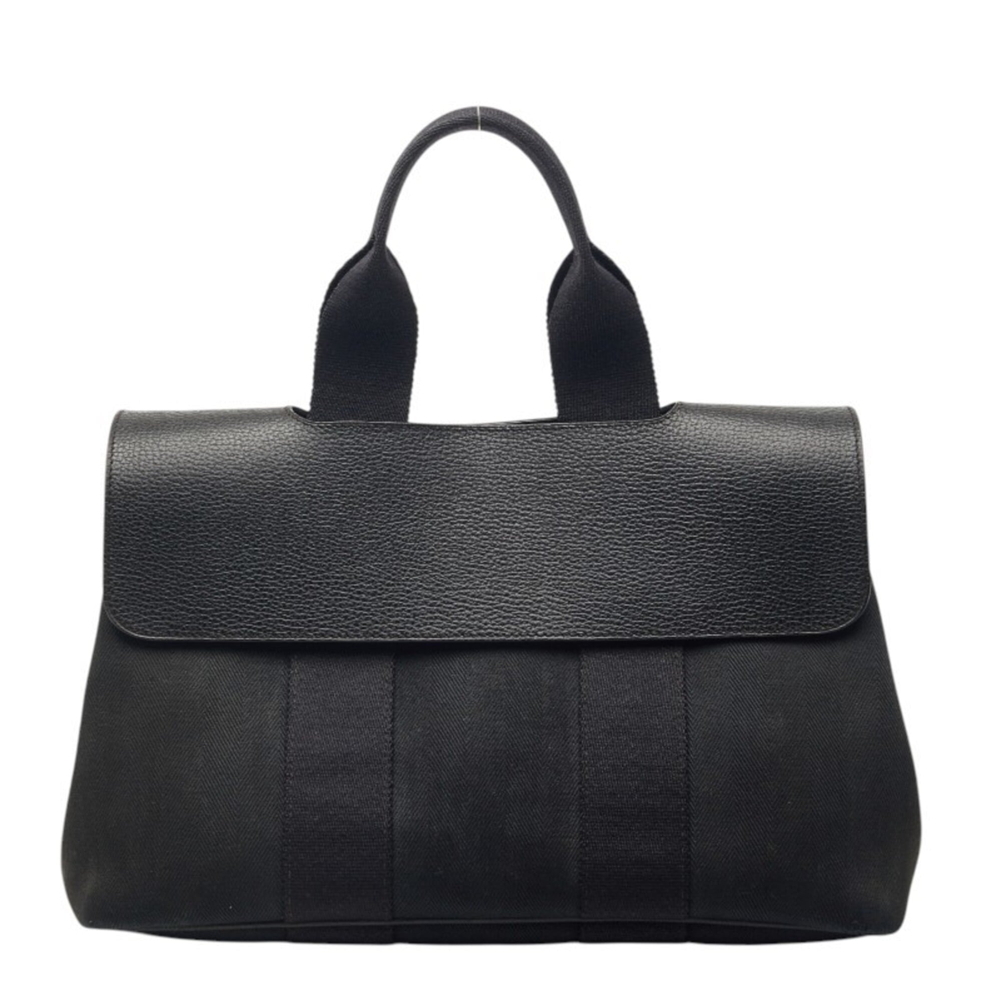 Hermes Black Toile Chevron Canvas Leather Handbag (Pre-Owned)