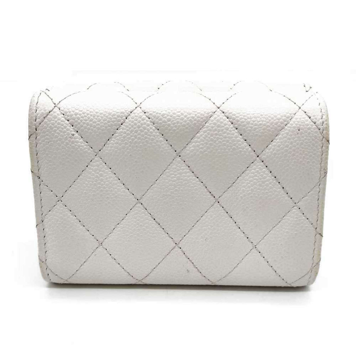 Chanel White Grained Calfskin Wallet (Tri-Fold) (Pre-Owned)