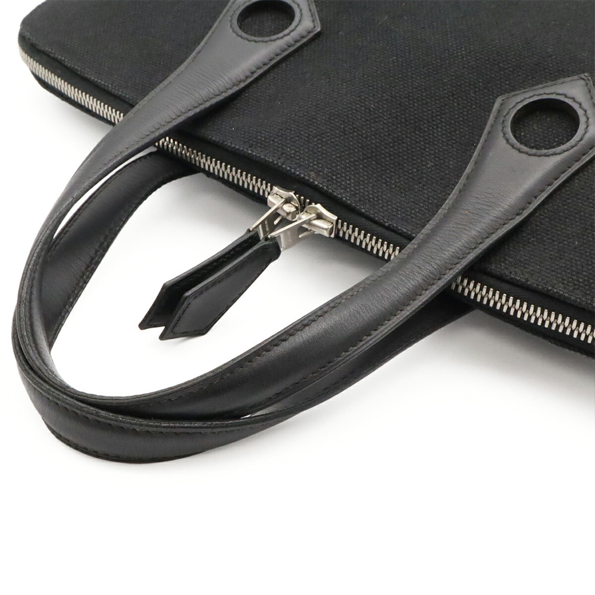 Hermes Black Canvas Handbag Tote Bag (Pre-Owned)