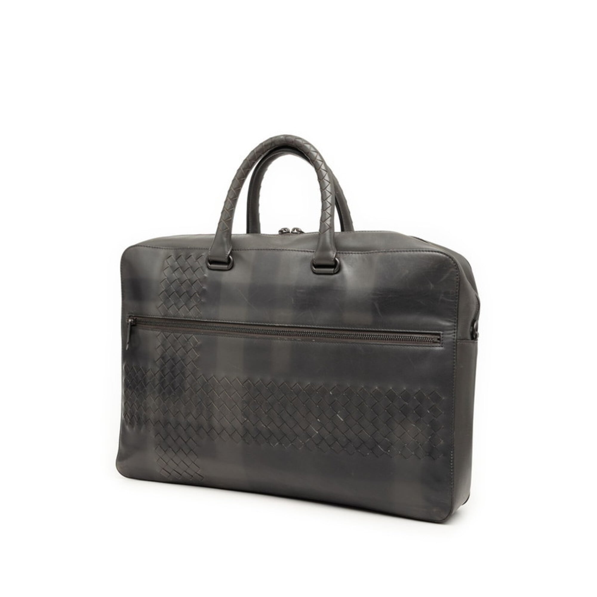 Bottega Veneta Gray Leather Briefcase Shoulder Bag (Pre-Owned)