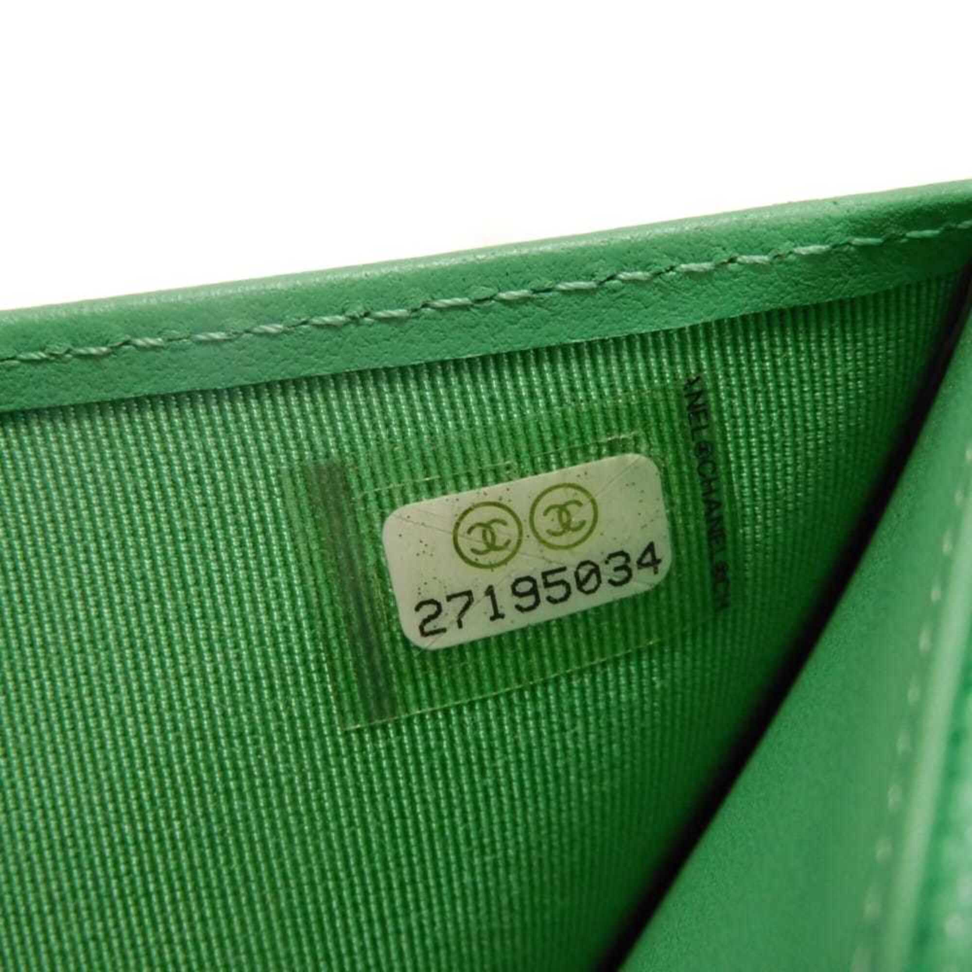 Chanel Light Green Grained Calfskin Wallet (Tri-Fold) (Pre-Owned)