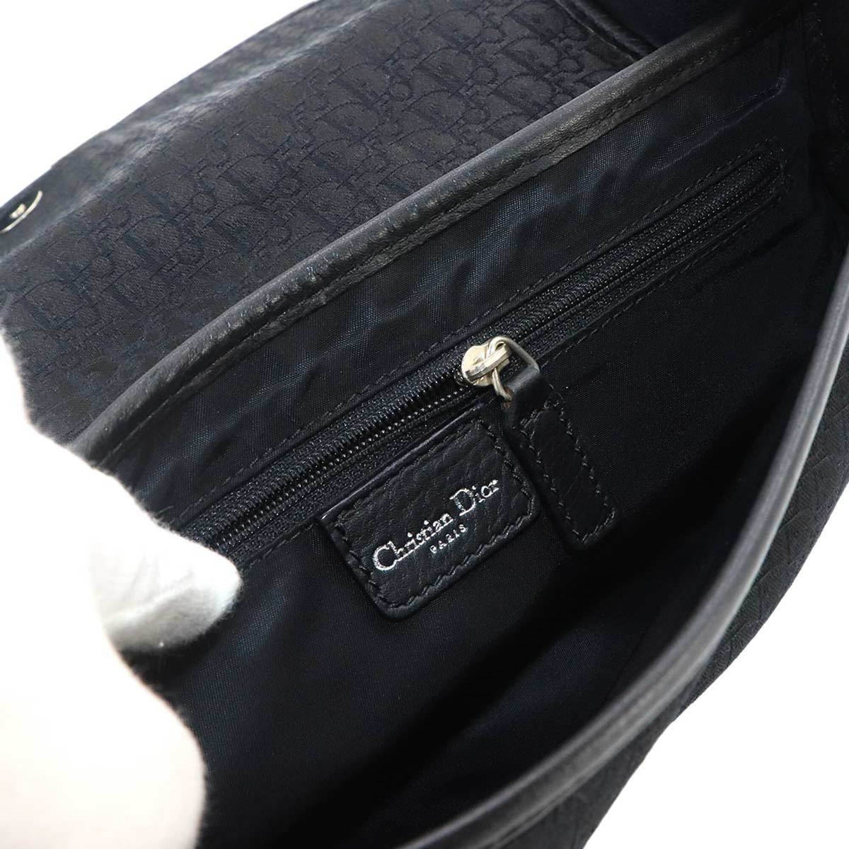 Christian Dior Black Navy Canvas Leather Shoulder Bag (Pre-Owned)