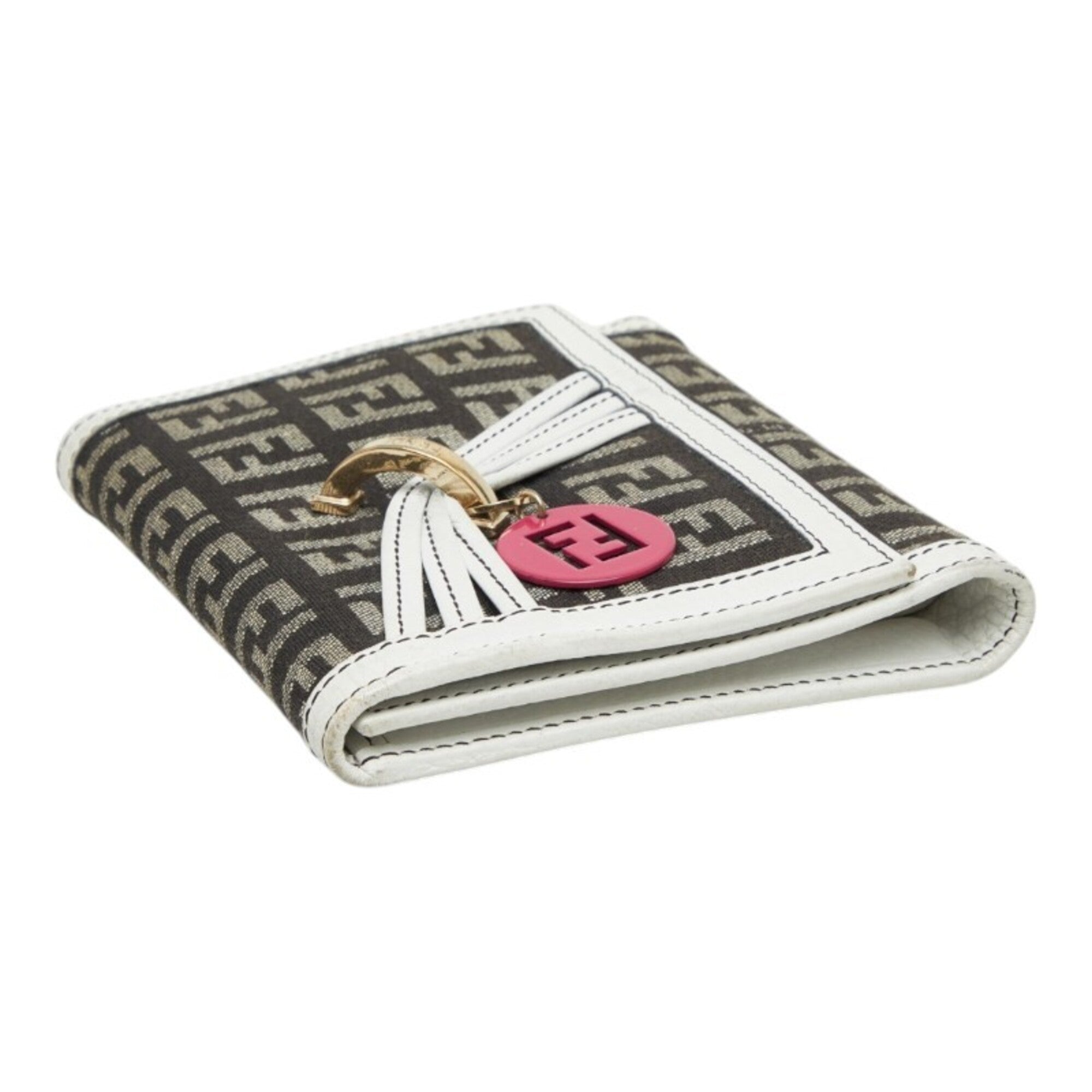 Fendi Brown White Canvas Leather Wallet (Tri-Fold) (Pre-Owned)
