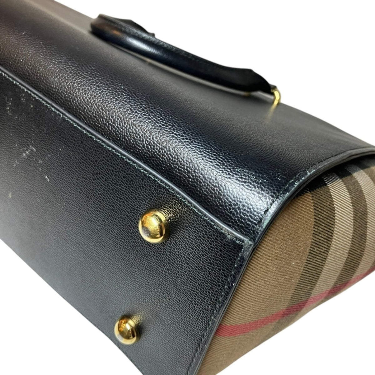 Burberry Navy Leather Canvas Handbag (Pre-Owned)