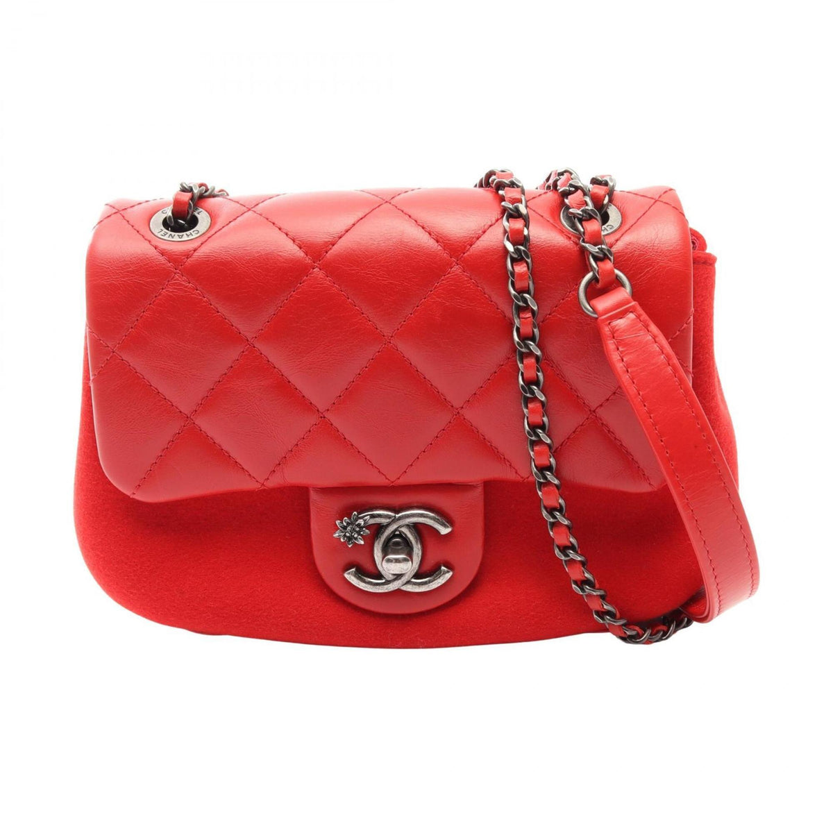 Chanel Red Color Leather Wool Handbag Shoulder Bag (Pre-Owned)