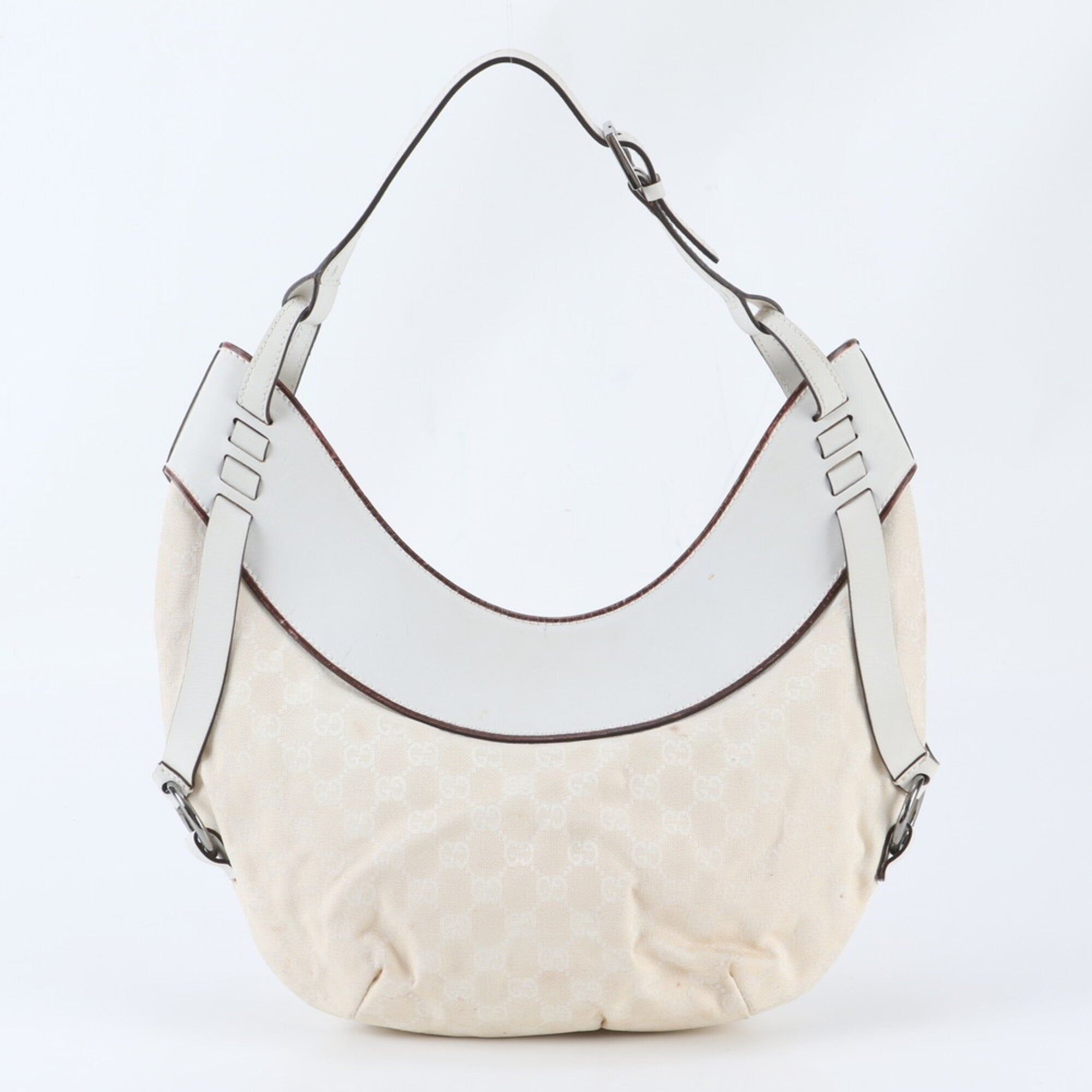Gucci Gg Canvas White Leather Canvas Shoulder Bag Tote Bag (Pre-Owned)