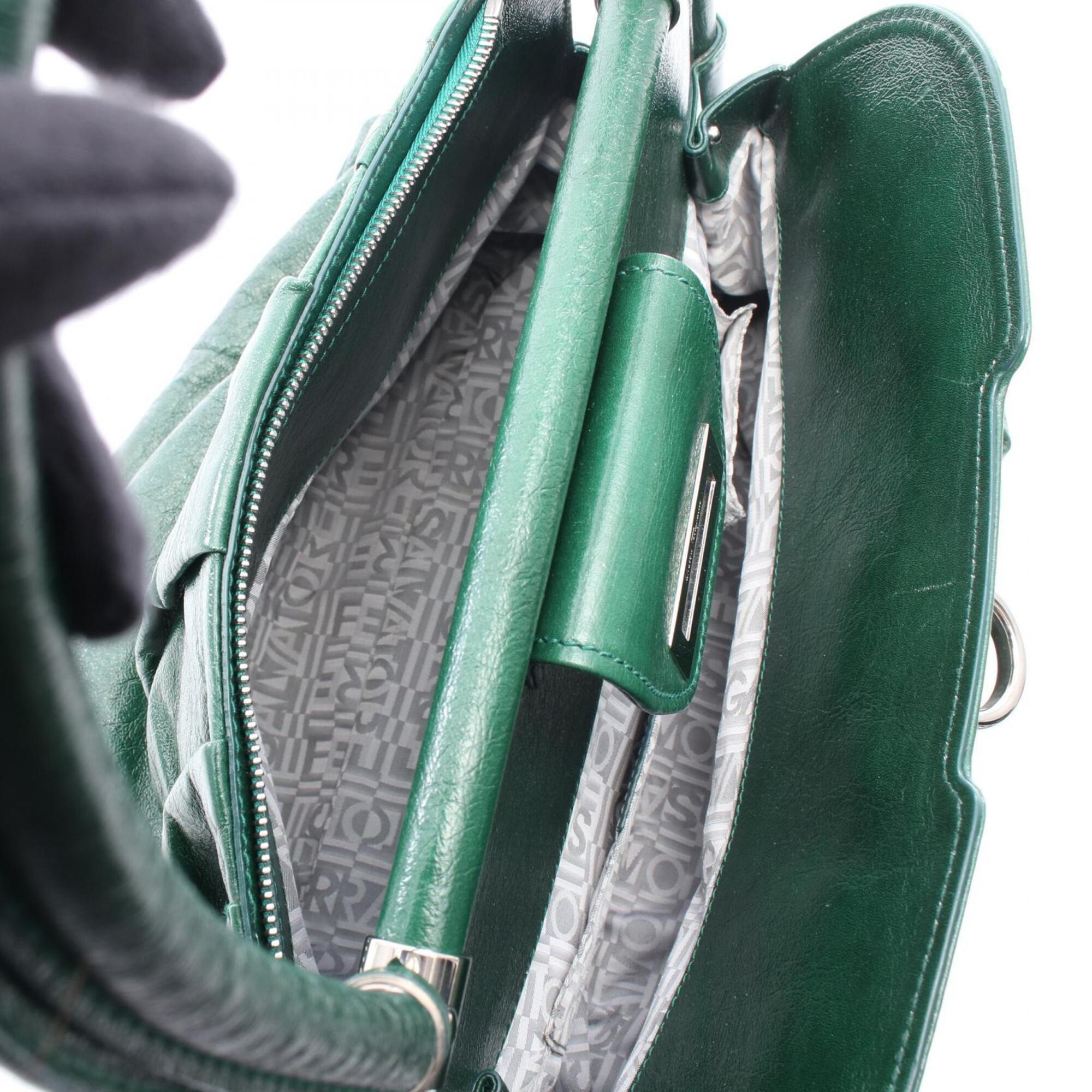 Salvatore Ferragamo Green Leather Handbag Shoulder Bag (Pre-Owned)