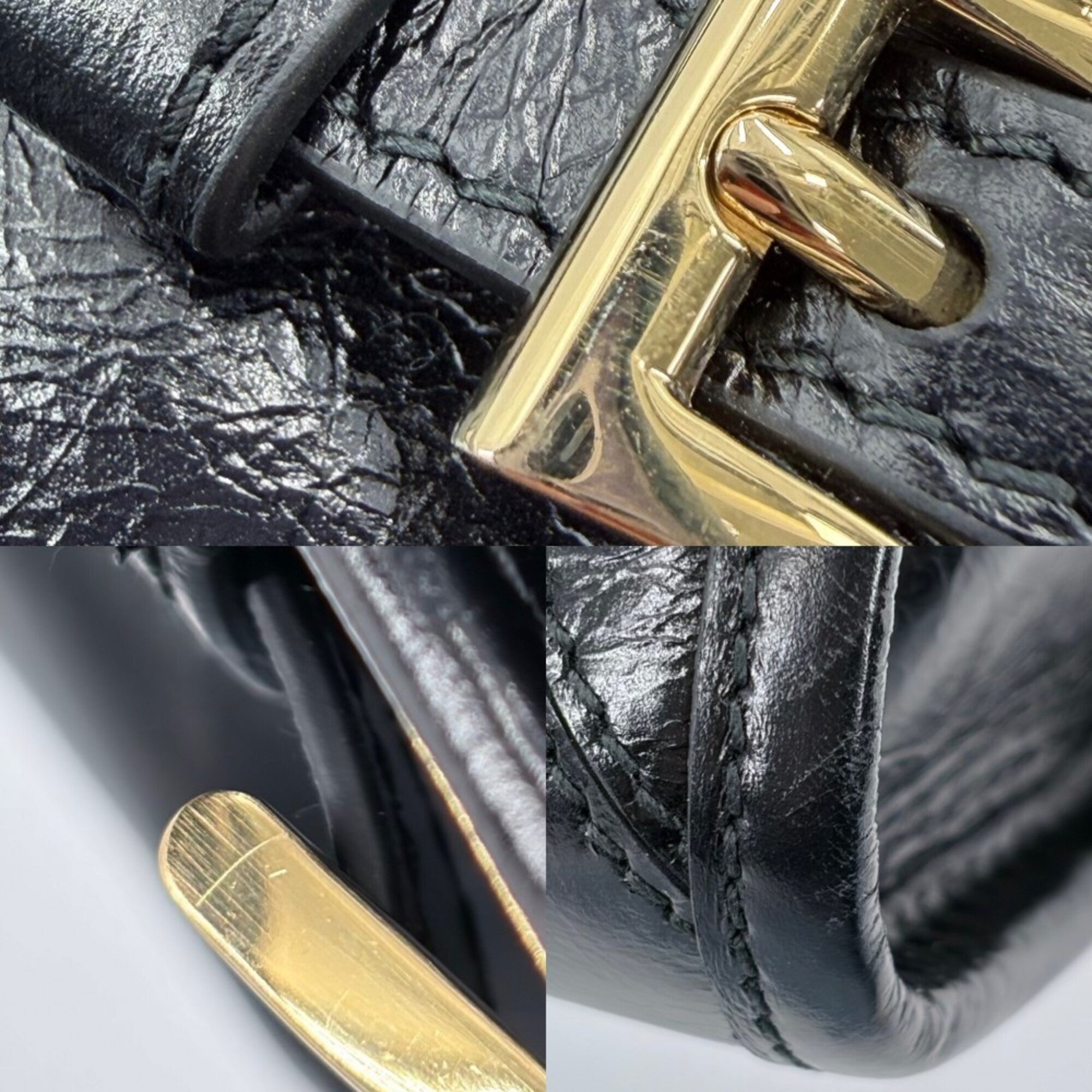 Prada Black Leather Handbag Shoulder Bag Tote Bag (Pre-Owned)