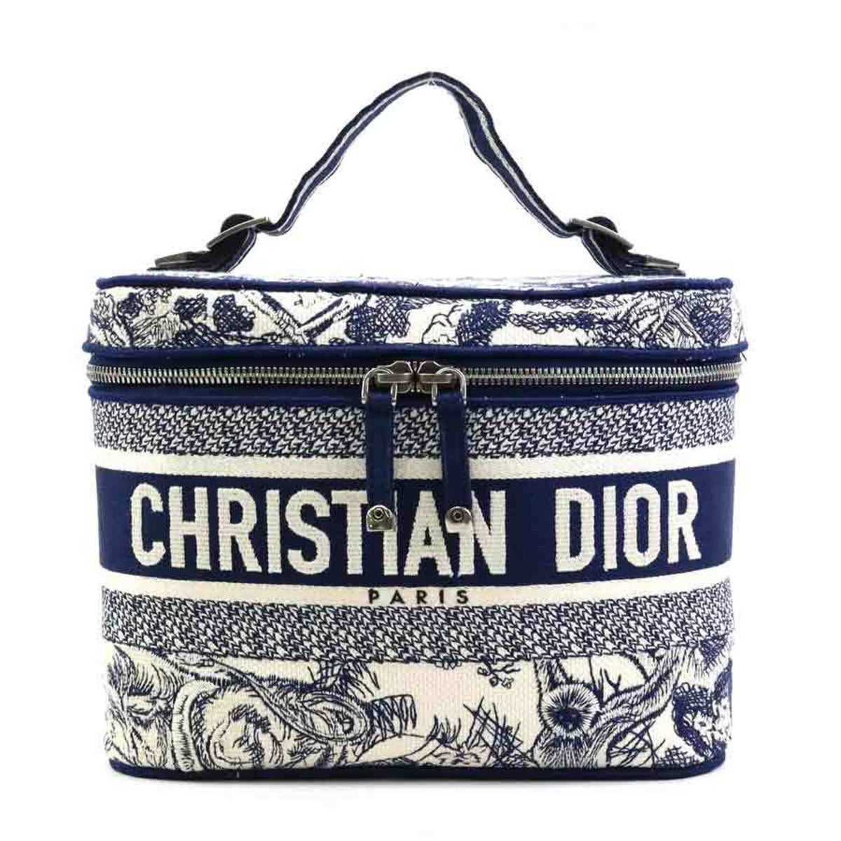 Christian Dior Navy White Canvas Handbag Vanity Bag (Pre-Owned)
