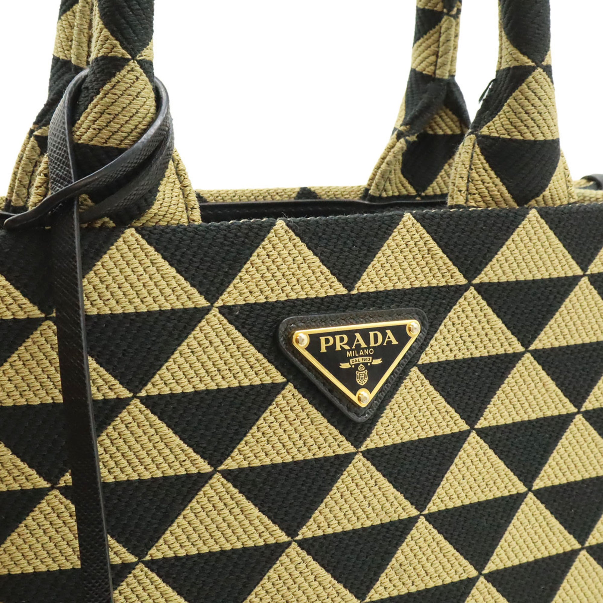 Prada Beige Black Nero Jacquard Leather Handbag Tote Bag (Pre-Owned)