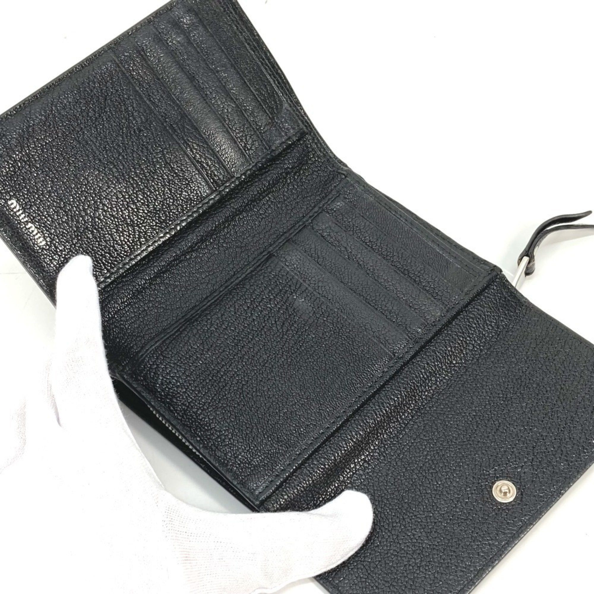 Miu Miu Black White Leather Wallet (Tri-Fold) (Pre-Owned)