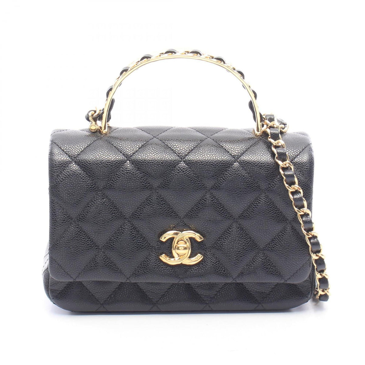 Chanel Black Grained Calfskin Handbag Shoulder Bag (Pre-Owned)