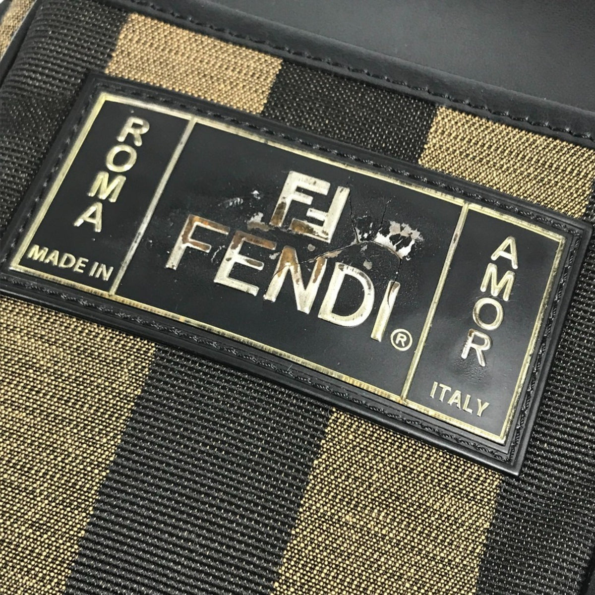 Fendi Black Khaki Leather Canvas Pochette Shoulder Bag (Pre-Owned)
