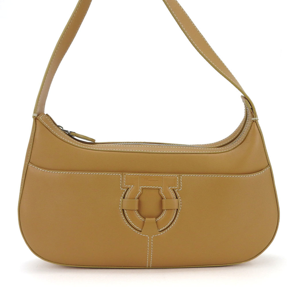 Salvatore Ferragamo Gancini Camel Leather Shoulder Bag (Pre-Owned)