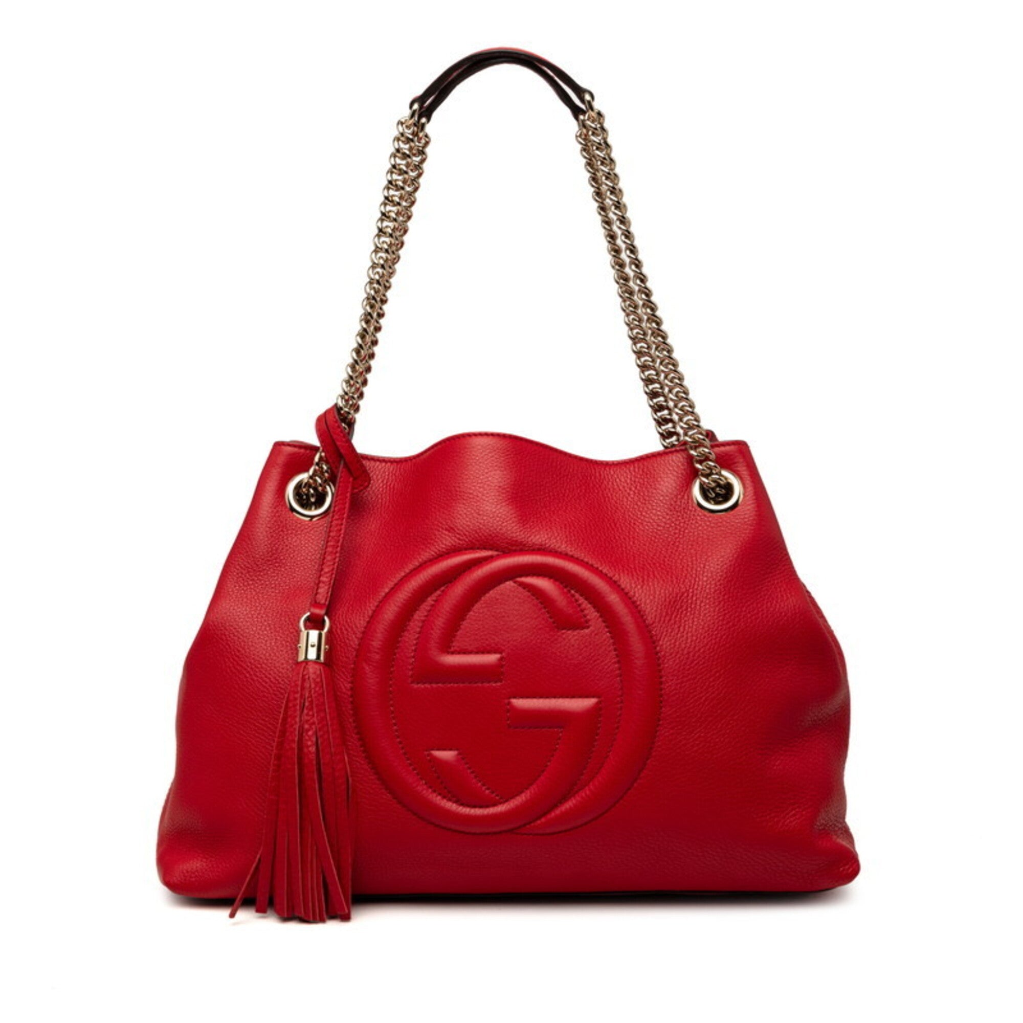 Gucci Red Color Leather Shoulder Bag Tote Bag (Pre-Owned)