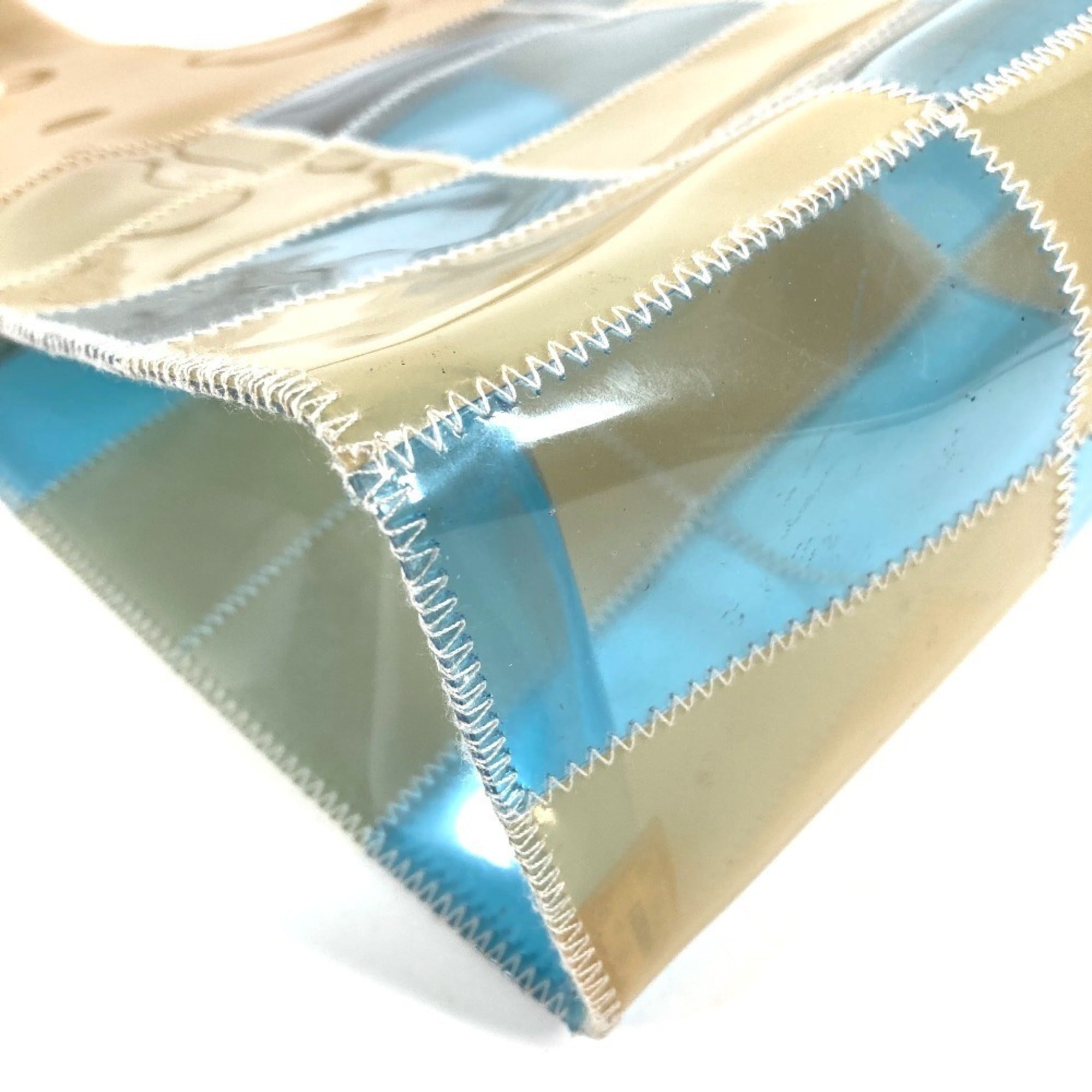 Chanel Beige Blue Vinyl Shoulder Bag Tote Bag (Pre-Owned)