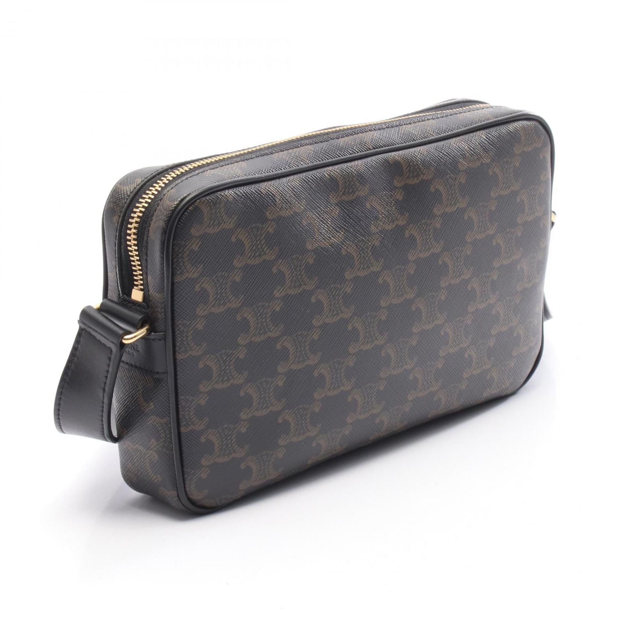 Celine Black Brown Coated Canvas Leather Messenger Bag Shoulder Bag (Pre-Owned)