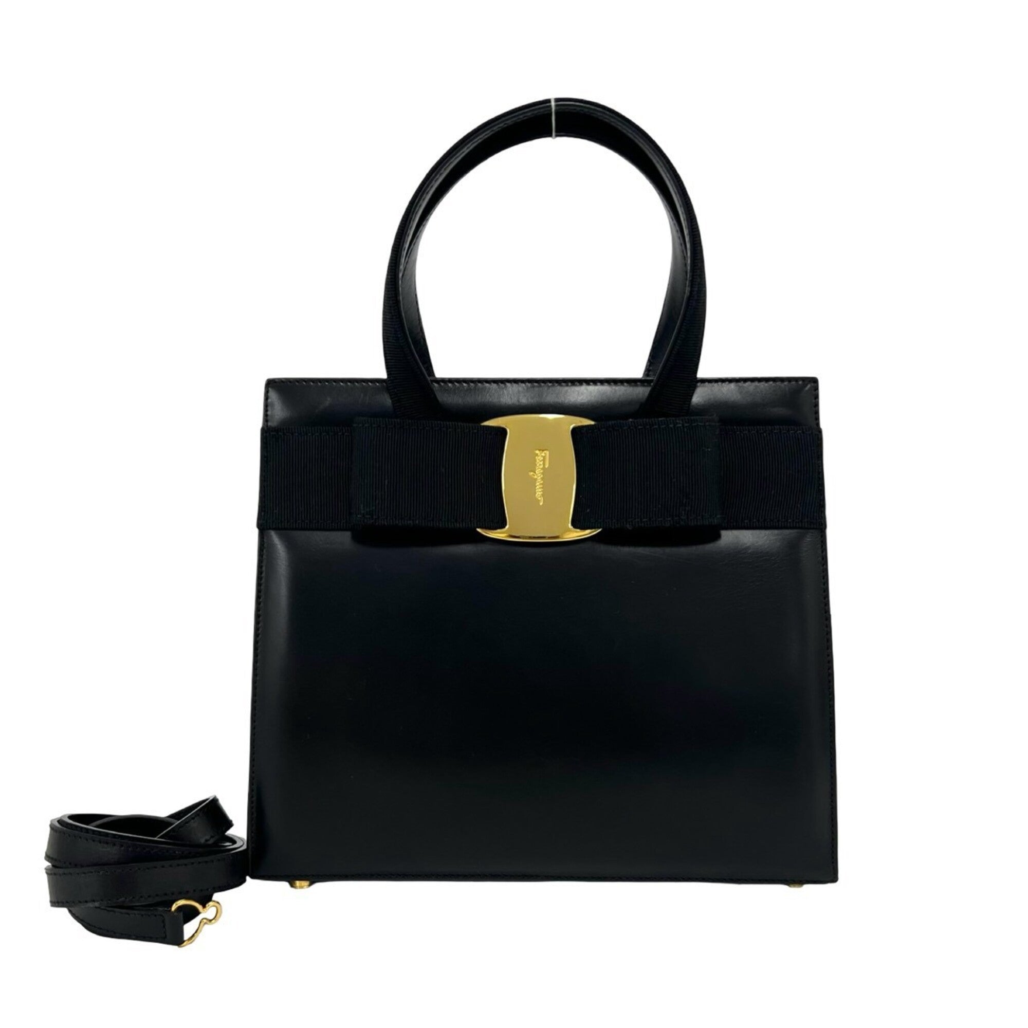 Salvatore Ferragamo Black Leather Handbag Shoulder Bag (Pre-Owned)
