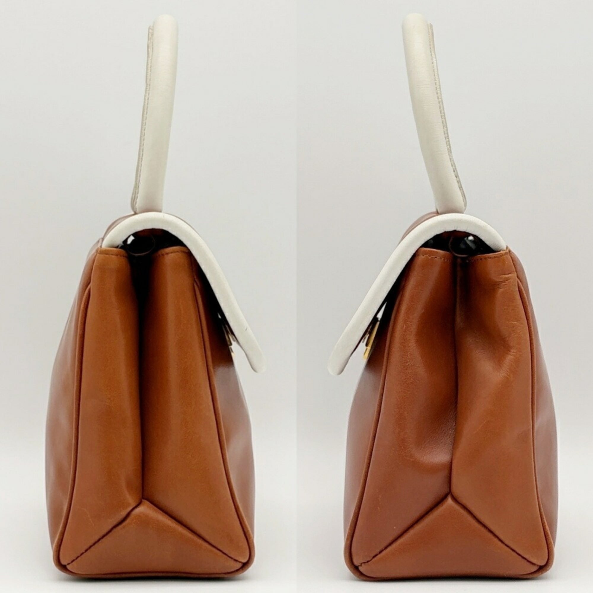Fendi Brown White Leather Handbag (Pre-Owned)