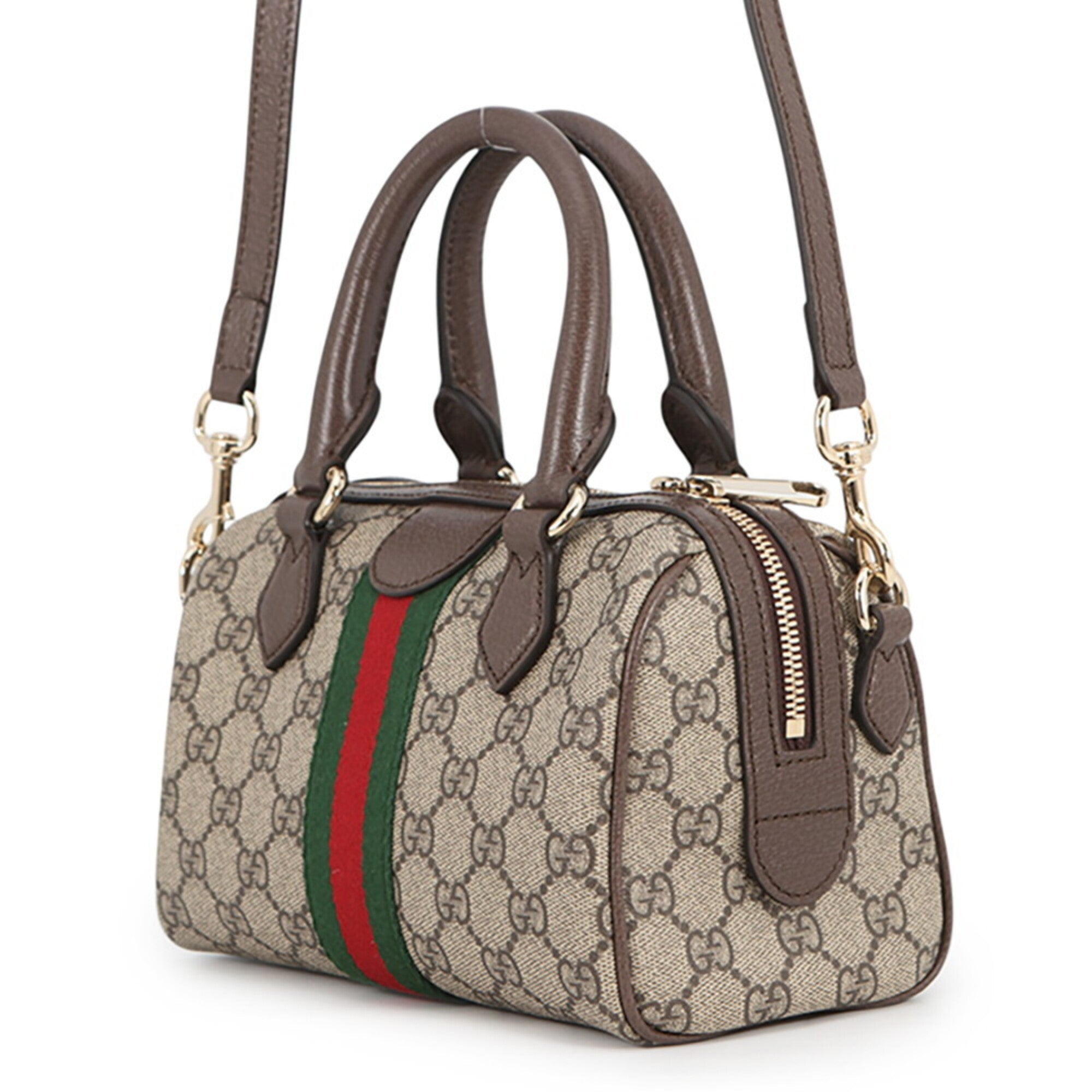 Gucci Beige Brown Gg Supreme Leather Boston Bag Handbag Shoulder Bag (Pre-Owned)