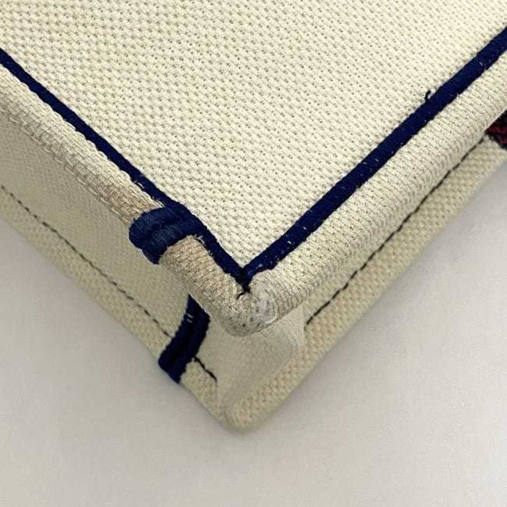 Christian Dior Navy Red Color White Canvas Handbag (Pre-Owned)