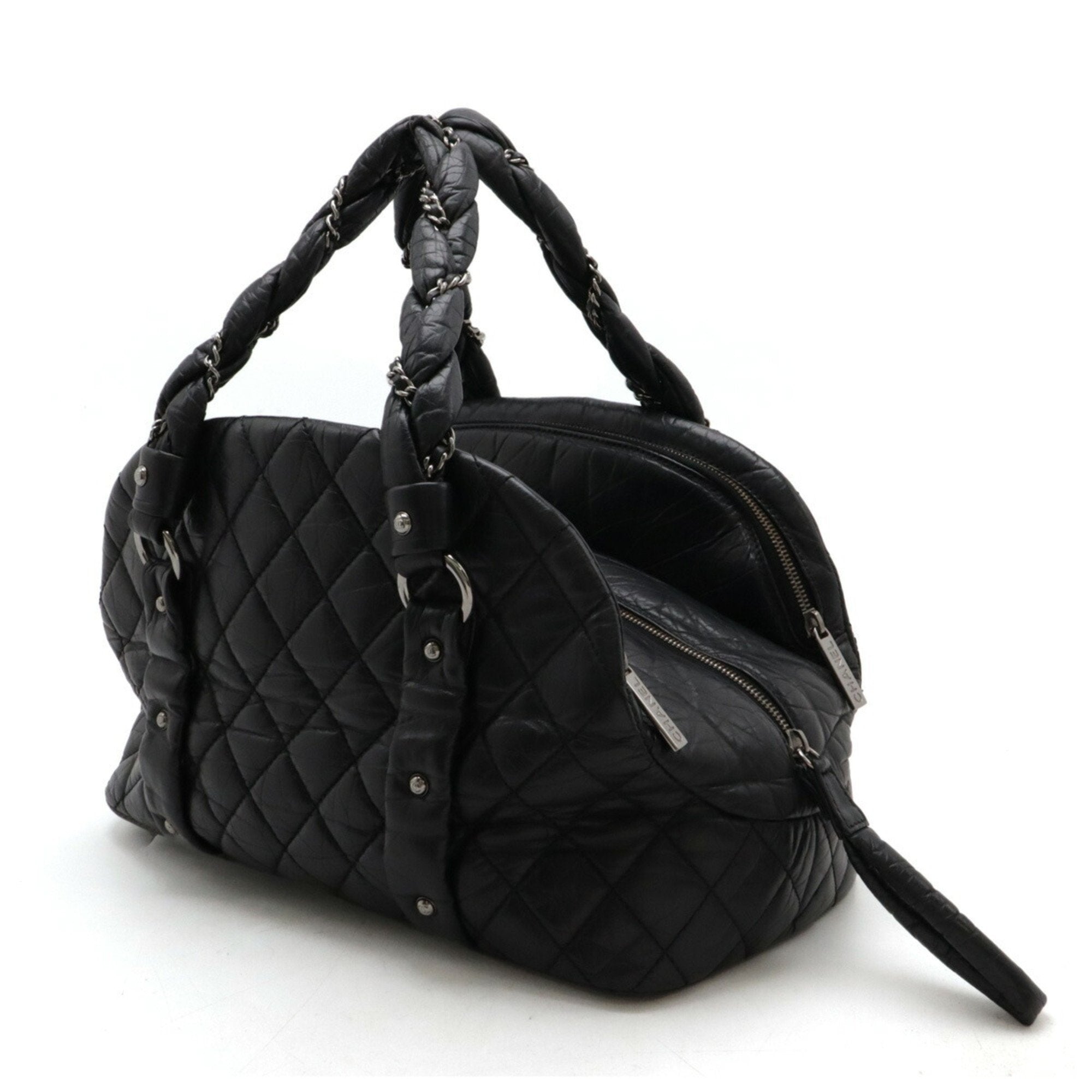 Chanel Matelasse Black Leather Handbag Shoulder Bag (Pre-Owned)