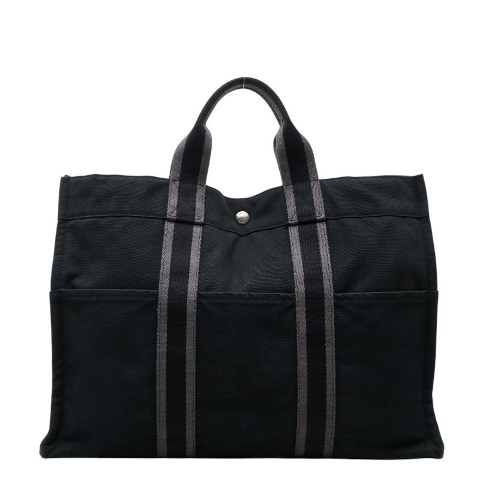 Hermes Black Gray Canvas Handbag Tote Bag (Pre-Owned)