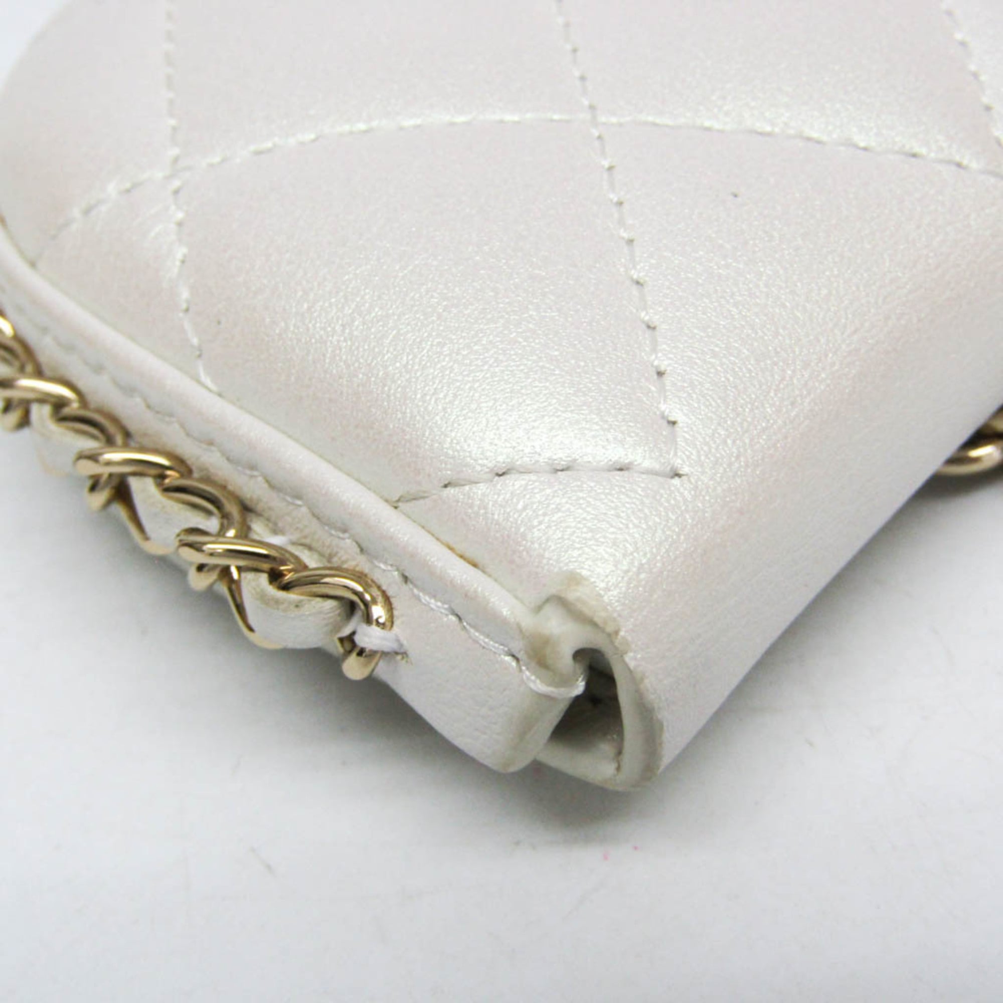 Chanel Chain Around Coin Purse With Chain Quilted Caviar White Leather Shoulder Bag Bag (Pre-Owned)