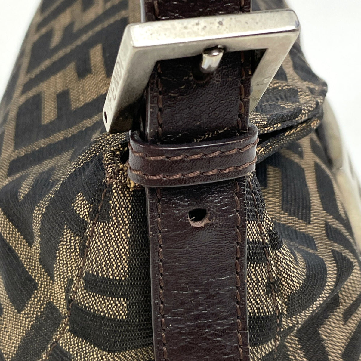 Fendi Zucca Brown Canvas Leather Shoulder Bag (Pre-Owned)