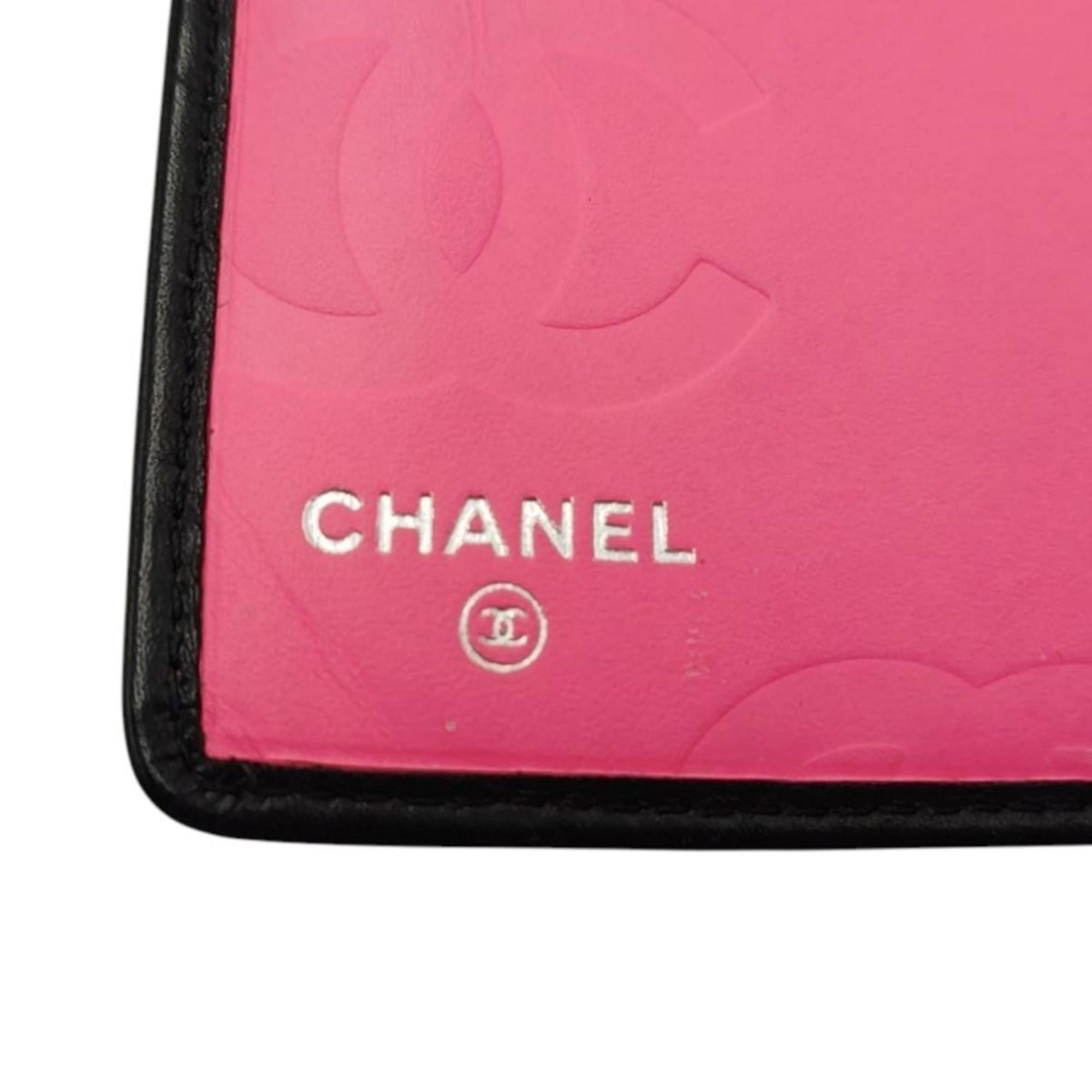 Chanel Black Pink Leather Long Wallet (Bi-Fold) (Pre-Owned)