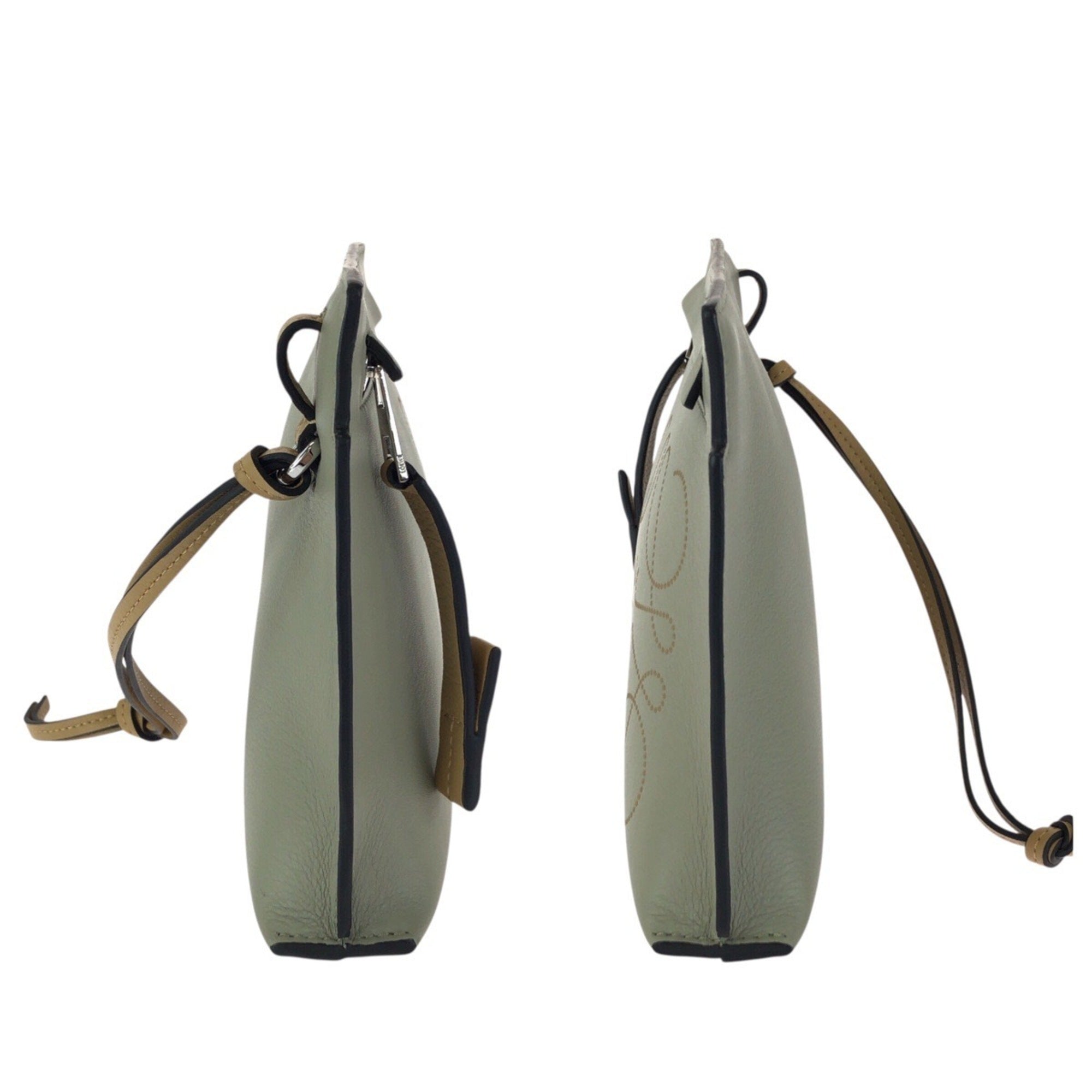 Loewe Beige Green Leather Clutch Bag Pouch (Pre-Owned)