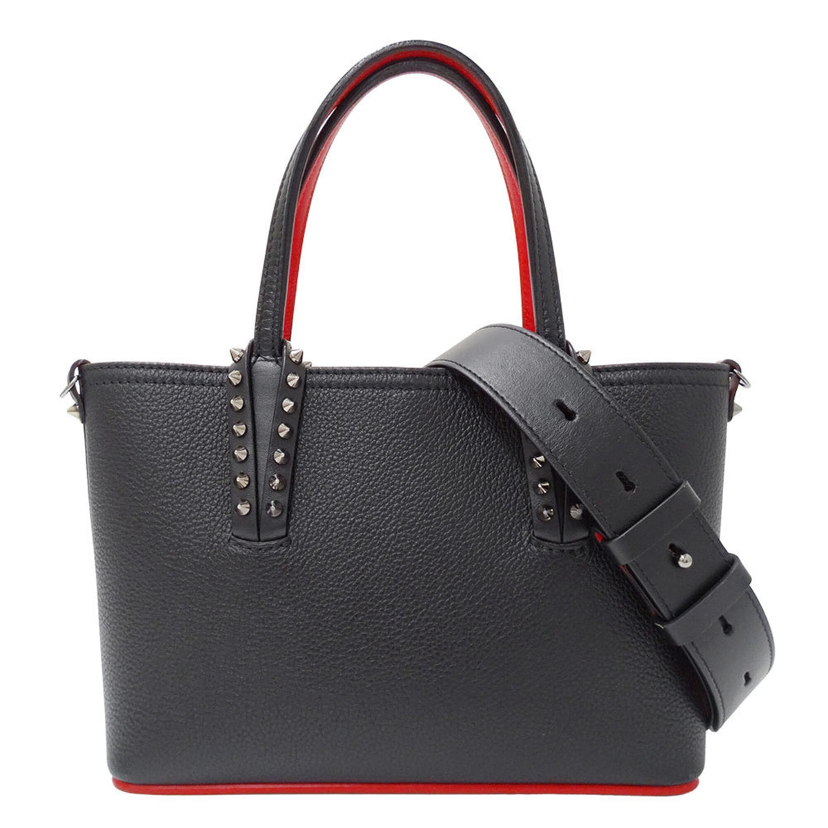 Christian Louboutin Black Red Color Leather Handbag Shoulder Bag (Pre-Owned)