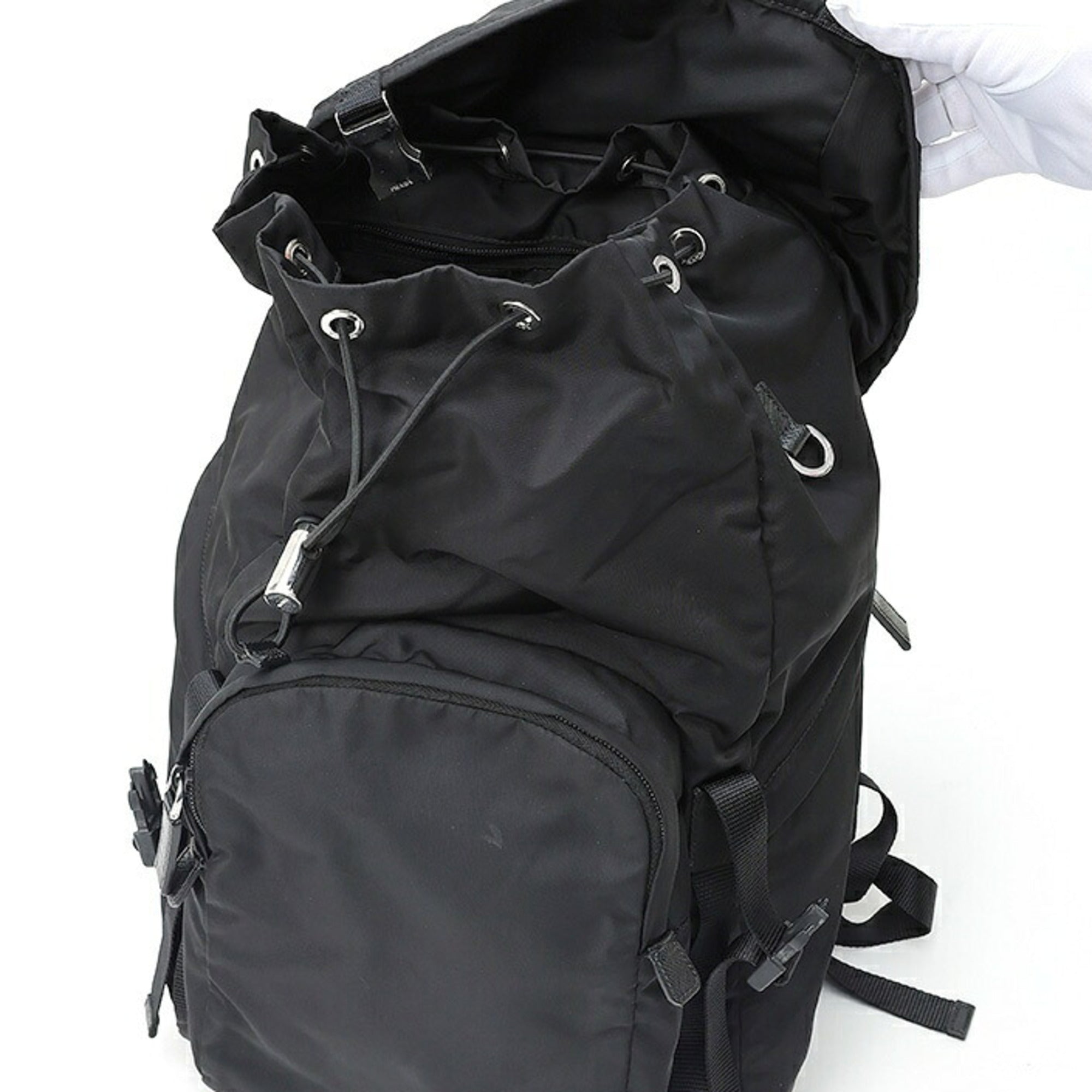 Prada Black Nero Nylon Fabric Leather Backpack (Pre-Owned)