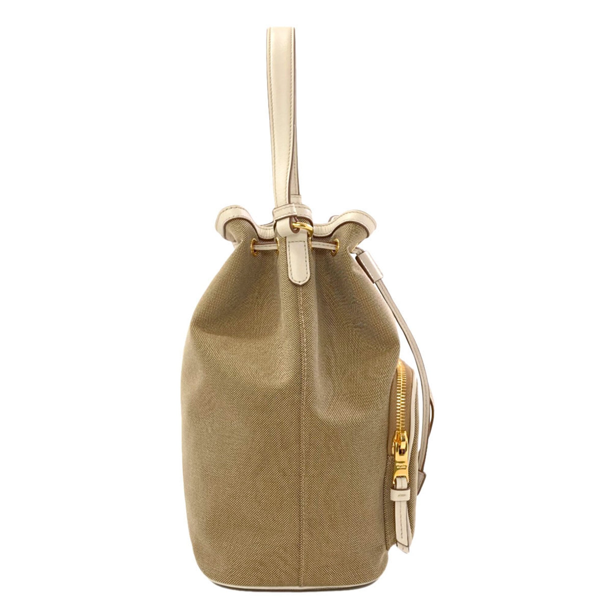 Prada Beige White Canvas Handbag (Pre-Owned)