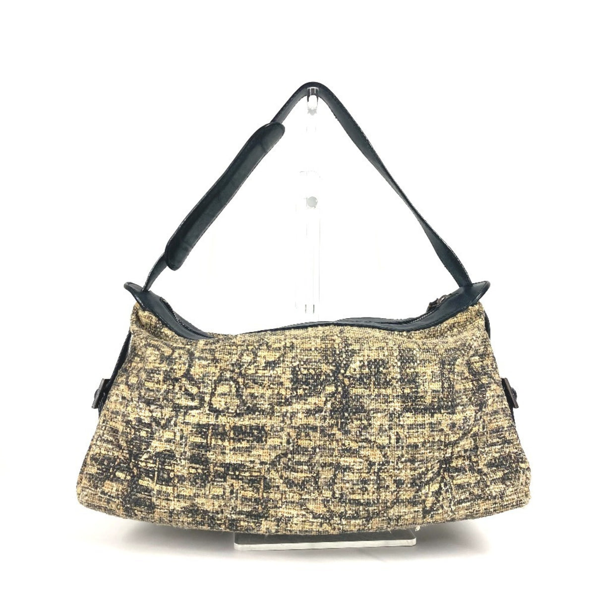 Chanel Beige Black Yellow Canvas Leather Shoulder Bag (Pre-Owned)
