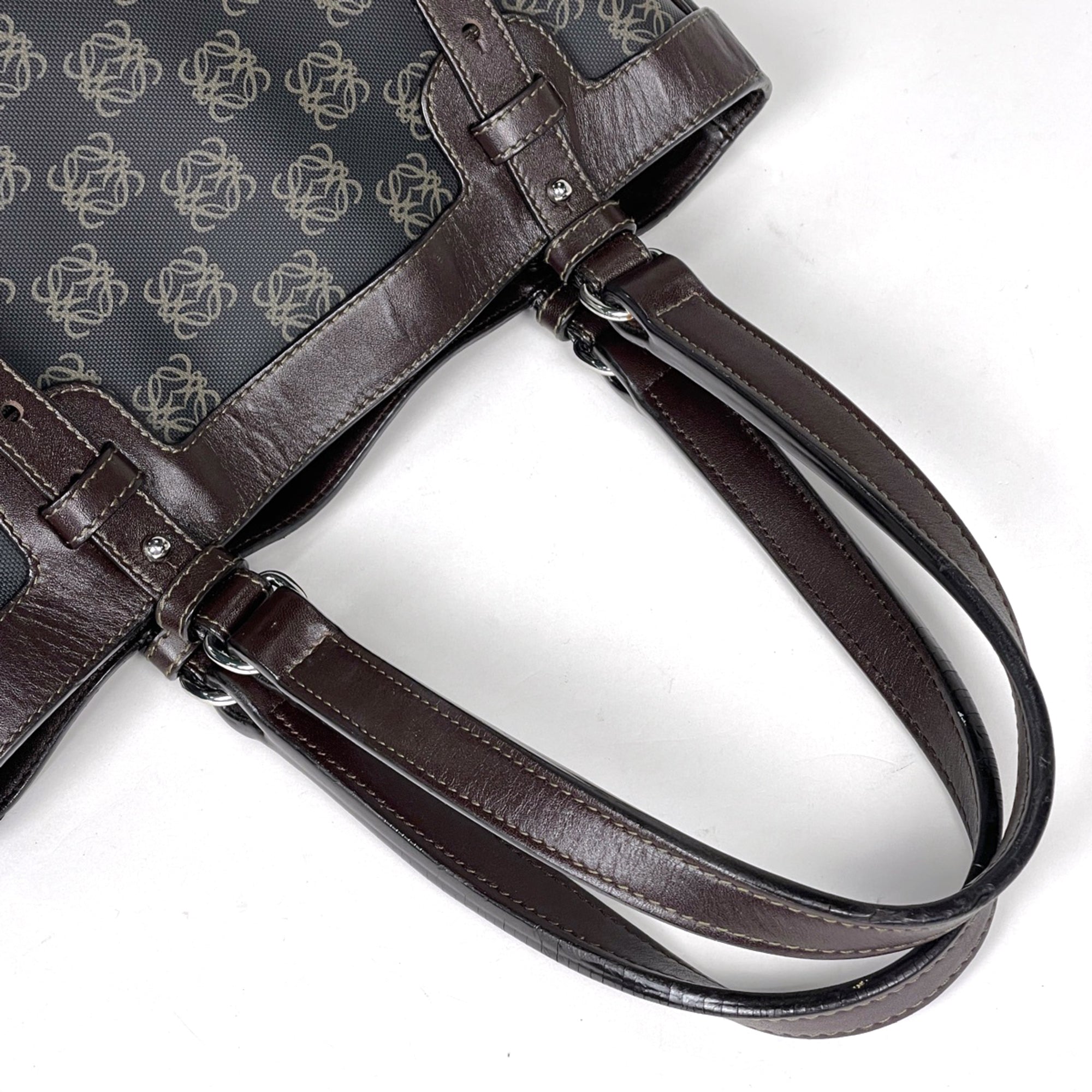 Loewe Dark Brown Coated Canvas Leather Handbag (Pre-Owned)