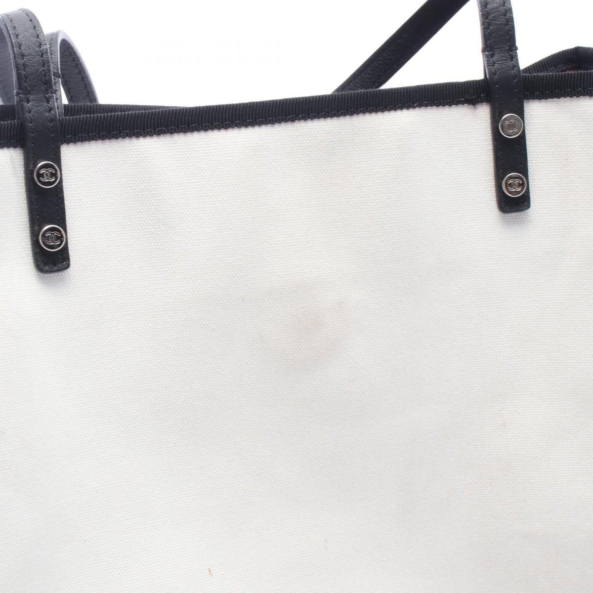 Chanel Black White Canvas Leather Handbag Tote Bag (Pre-Owned)