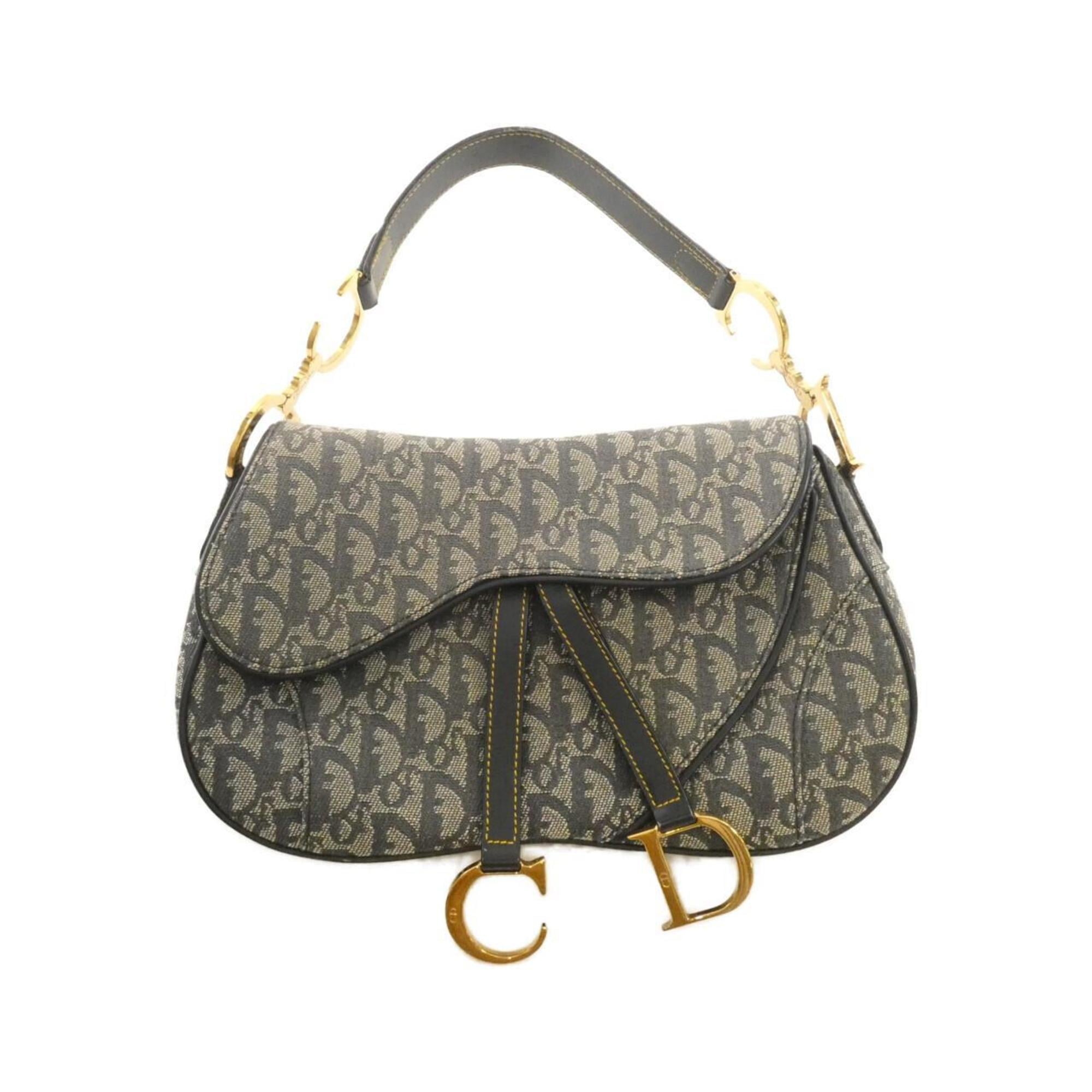 Christian Dior Beige Blue Canvas Shoulder Bag (Pre-Owned)