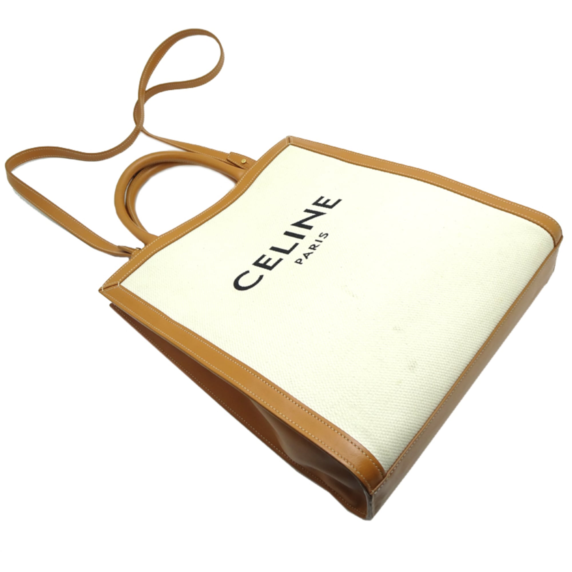 Celine Brown White Coated Canvas Leather Tote Bag (Pre-Owned)