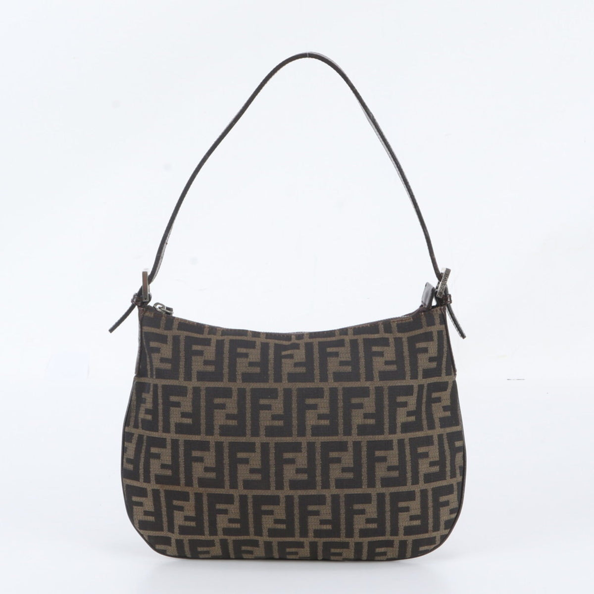 Fendi Brown Leather Canvas Handbag Shoulder Bag Tote Bag (Pre-Owned)