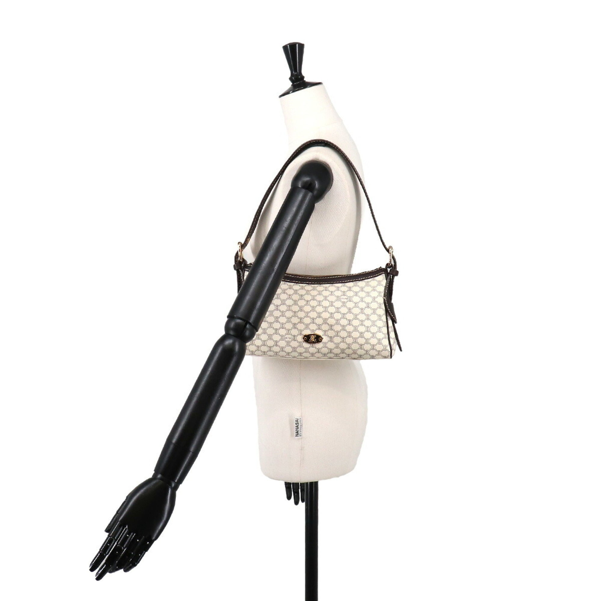 Celine Brown White Pvc Leather Handbag Shoulder Bag (Pre-Owned)